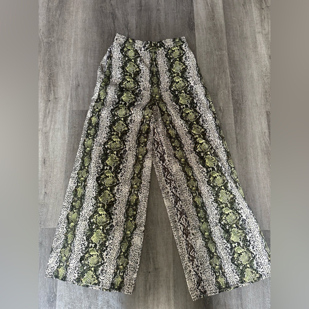 AFRM Green and Black Snake Print Pants